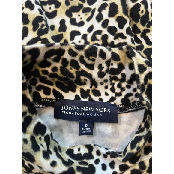 Jones New York Signature Woman Leopard Print Turtleneck Top Size 1X 100% Cotton - Picture 6 of 8